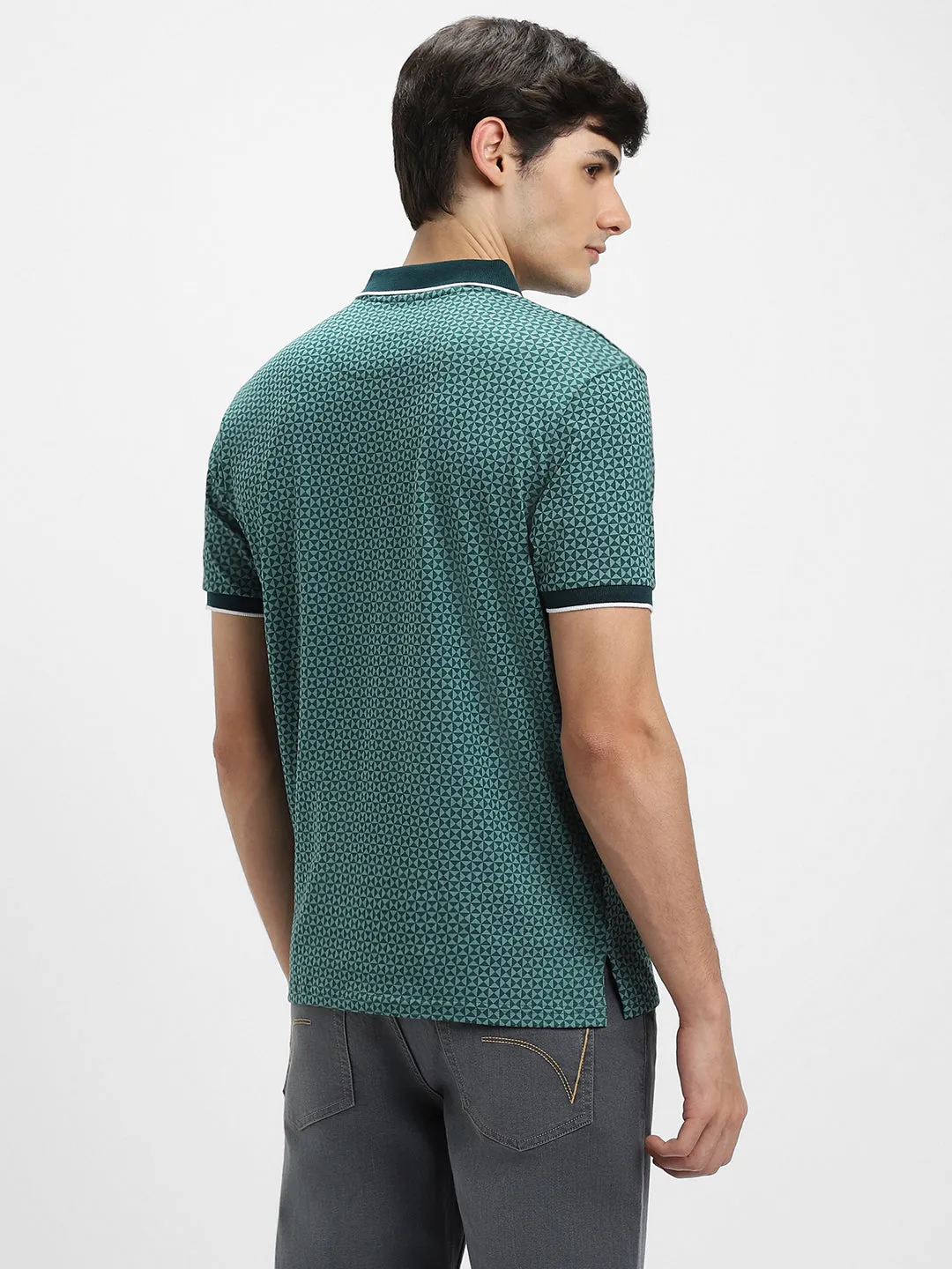 Men's Spread Collar Regular Fit Aop Teal T-shirt