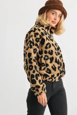 Mocha Leopard Teddy Zip-Up Two Pocket Jacket /2-2-2