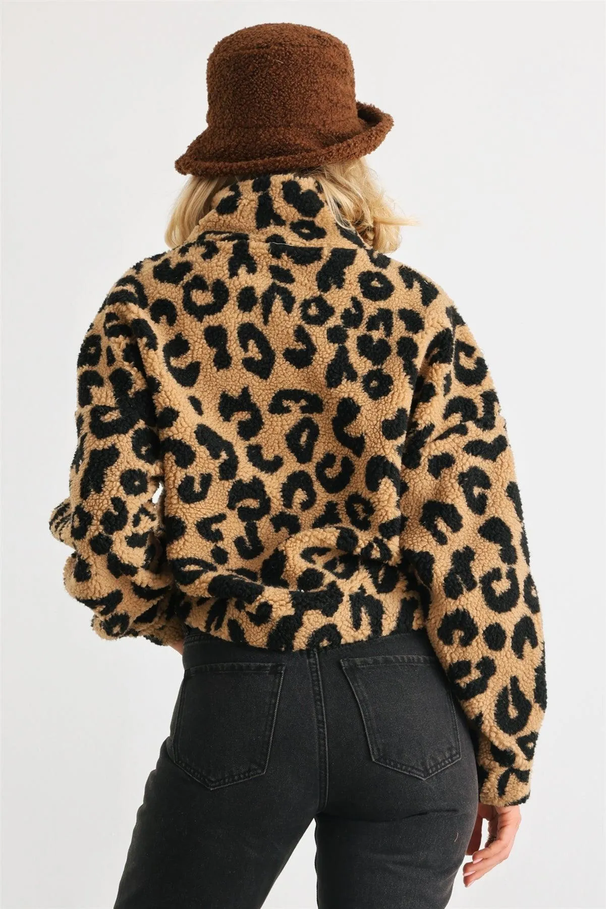 Mocha Leopard Teddy Zip-Up Two Pocket Jacket /2-2-2