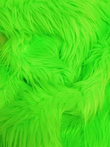 Neon Green UV Reactive Solid Shaggy Faux Fur Fabric / Sold By The Yard