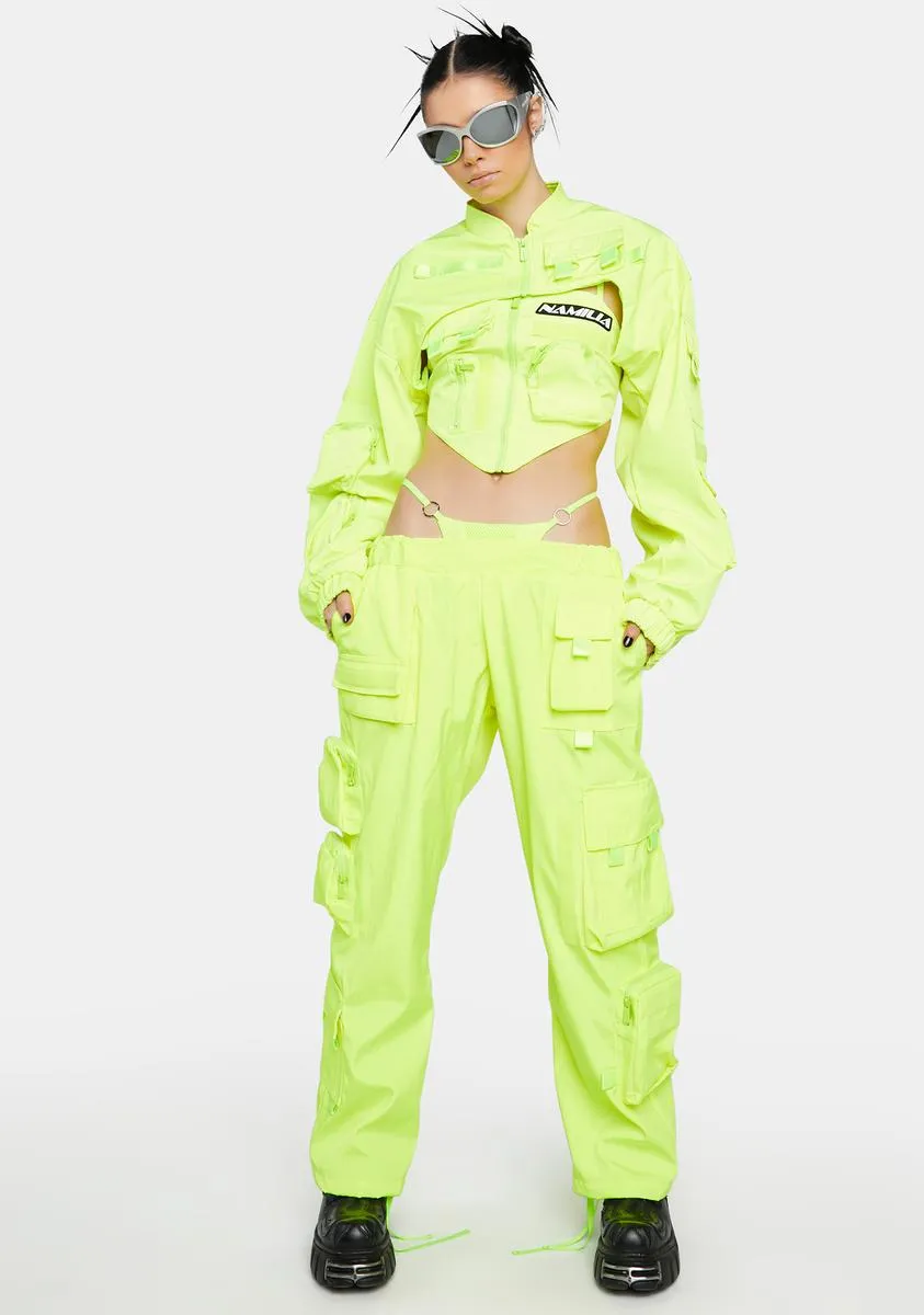 Neon Yellow Tactical Pants With Detachable Thong