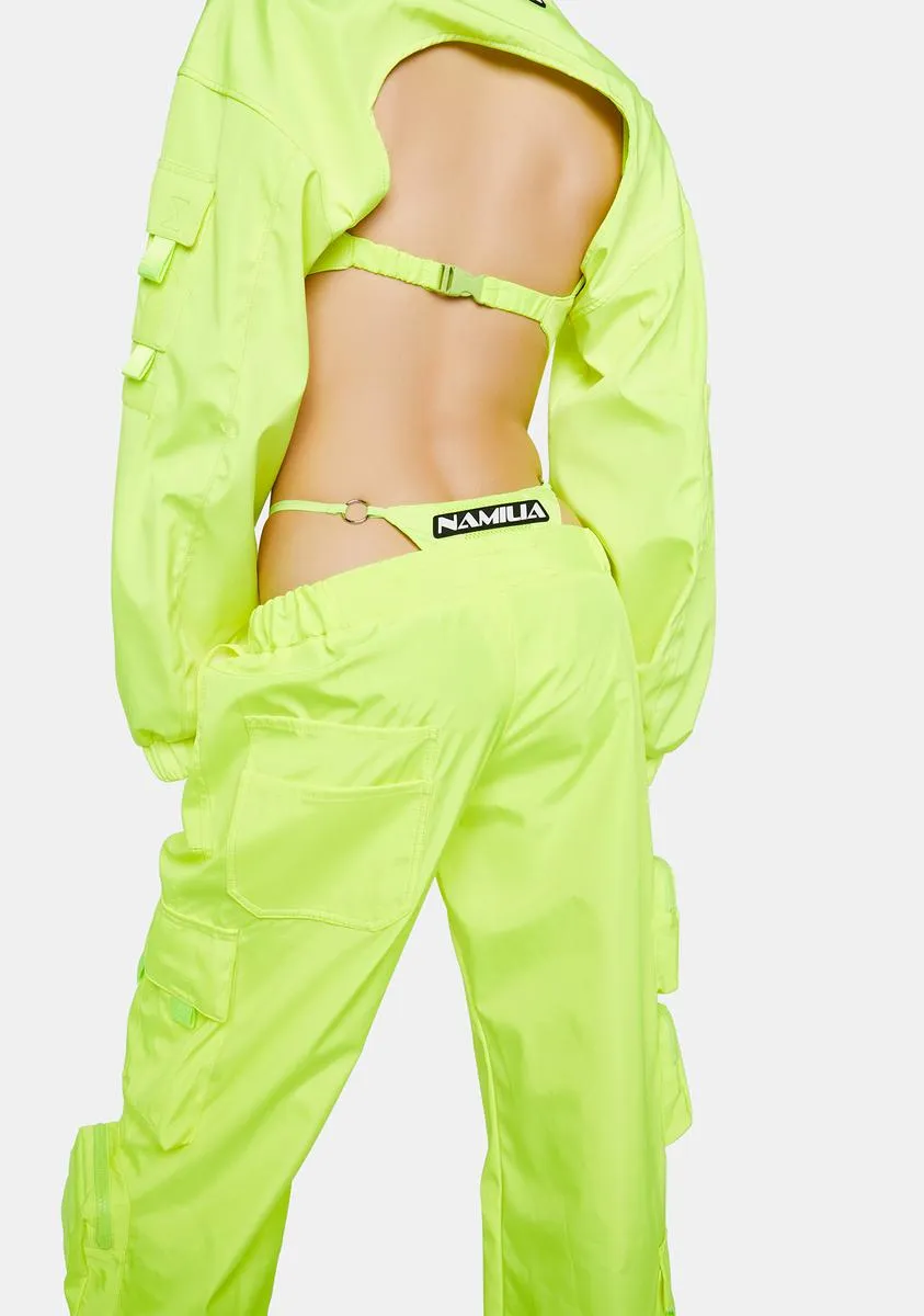 Neon Yellow Tactical Pants With Detachable Thong