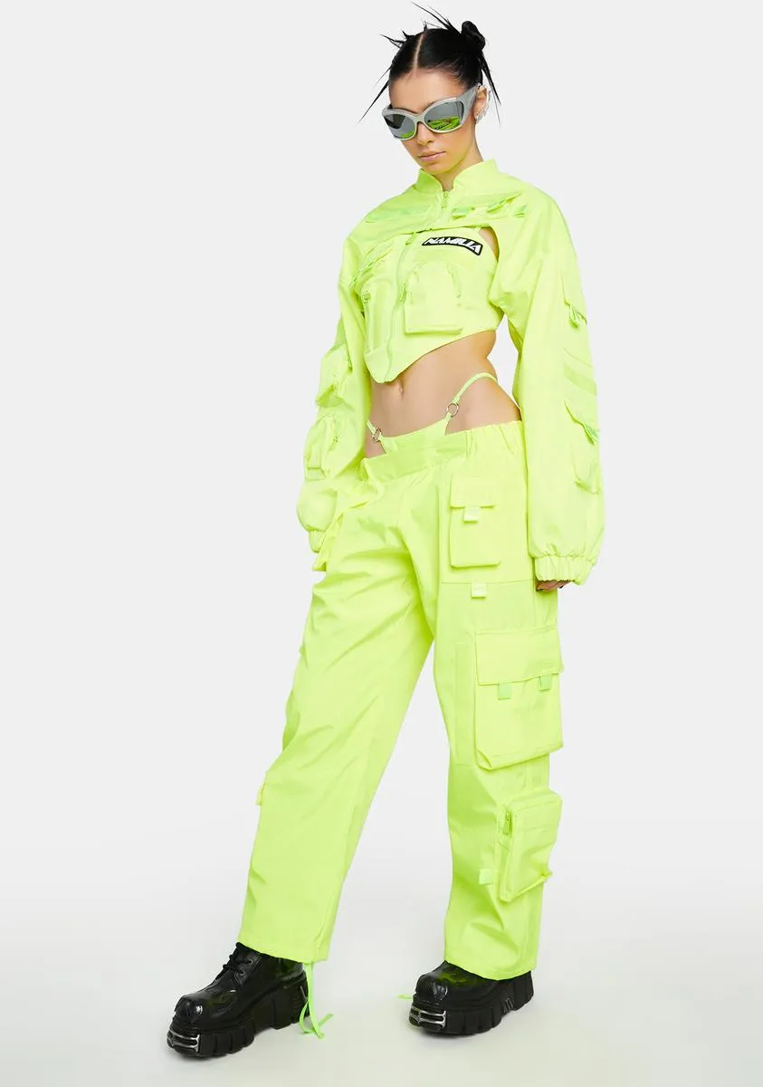 Neon Yellow Tactical Pants With Detachable Thong