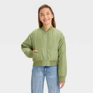 Open Box - Girls' Cropped Bomber Jacket - art class Olive Green S