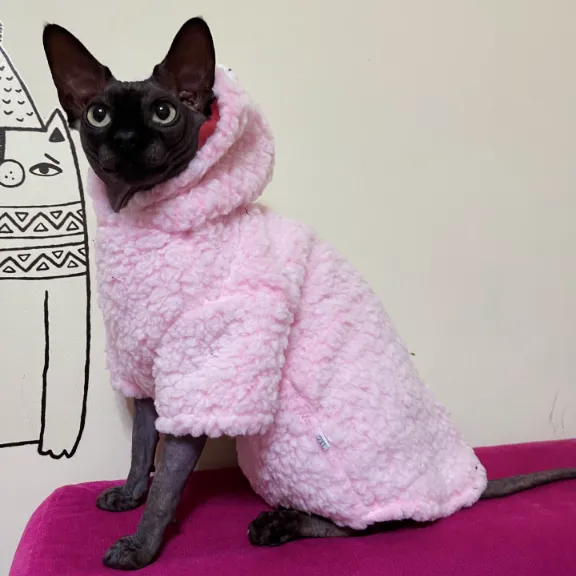 Pink Warm Fleece Sphynx Hoodie