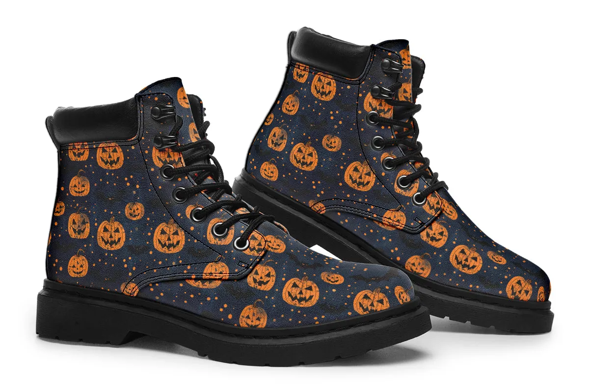 Pumpkin Party Classic Boots - High Quality Micro-Suede Weatherproof Vegan Shoes with Stitched on Soles