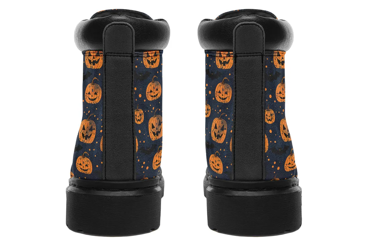 Pumpkin Party Classic Boots - High Quality Micro-Suede Weatherproof Vegan Shoes with Stitched on Soles