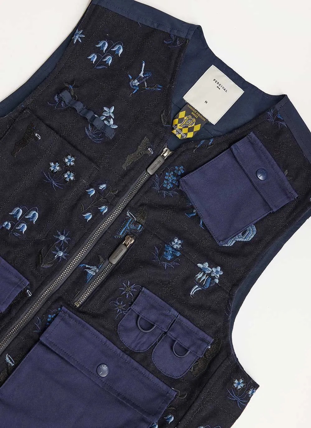 Saga Tapestry Gilet | Embroidered Wool | Navy