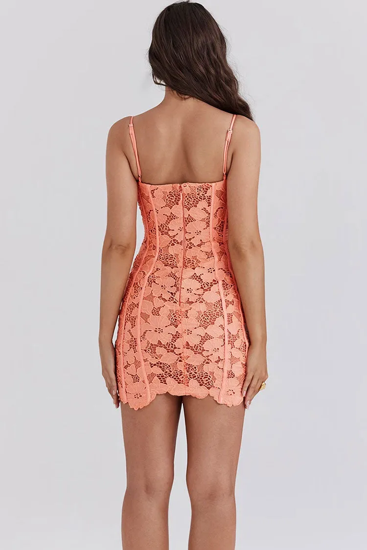 Sexy Guipure Lace Spaghetti Strap Bustier Bodycon Vacation Mini Sundress