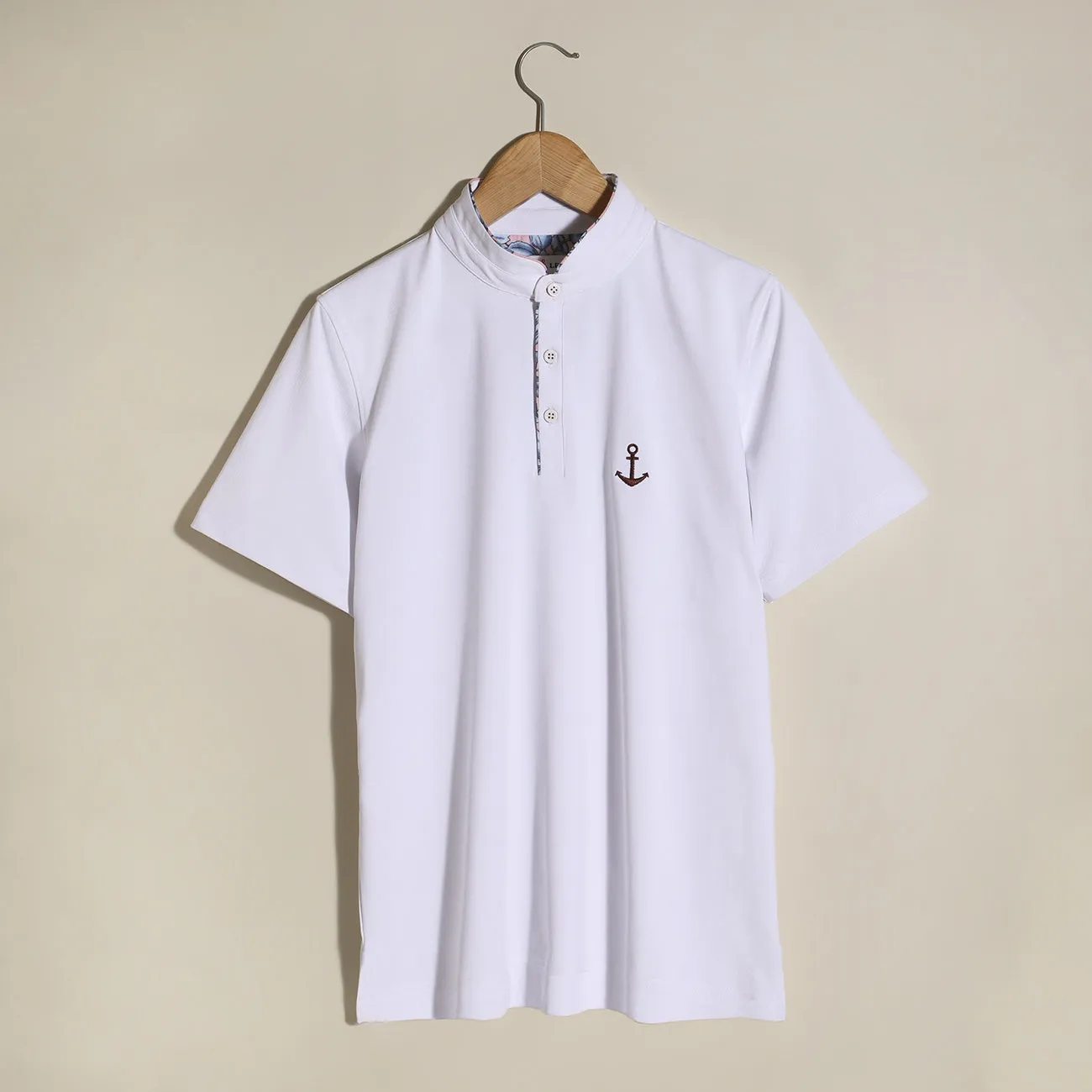 Soft Cotton Rich Milky White Polo T-shirt with Mandarin Collar