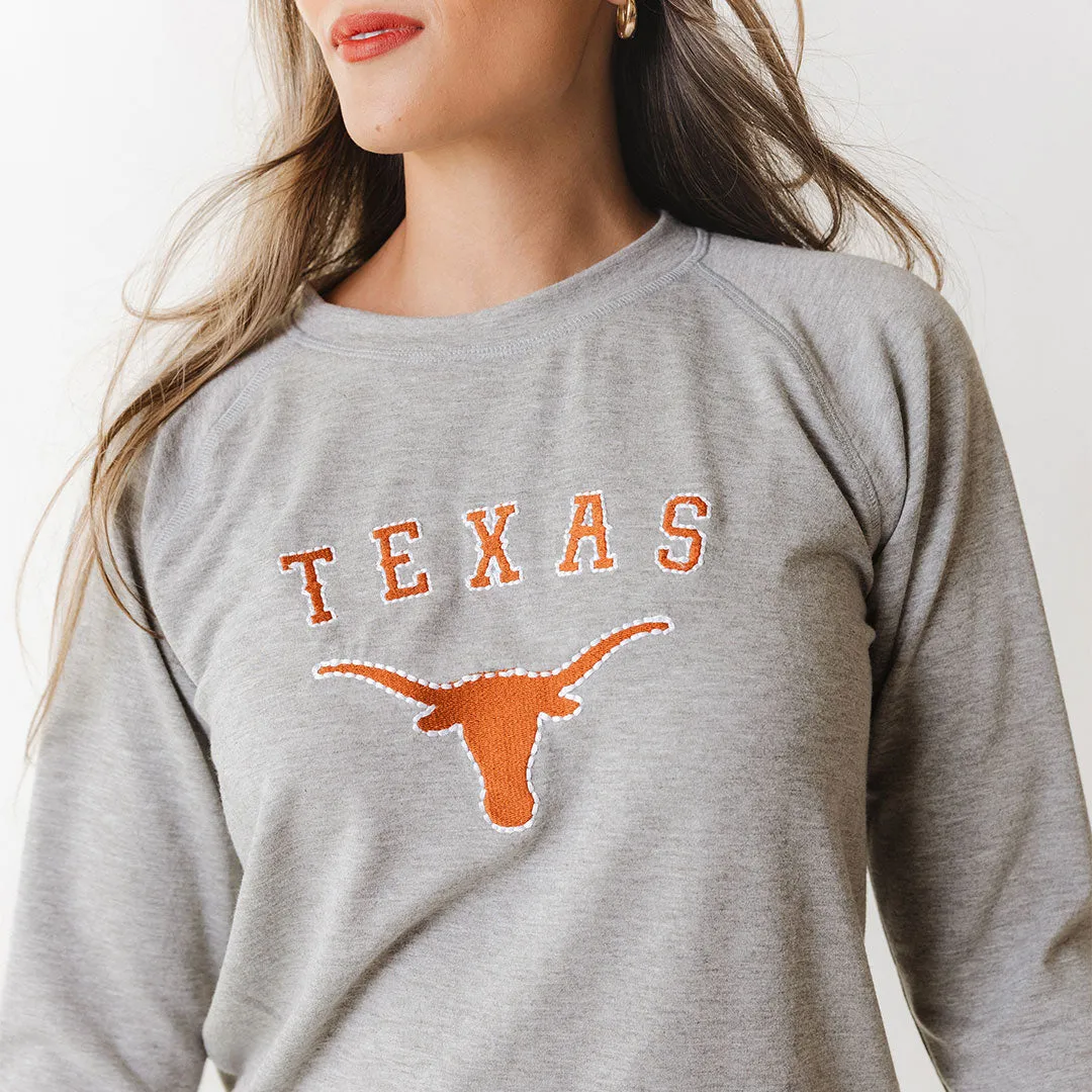 Texas Embroidered Campus Crew, Heather Grey