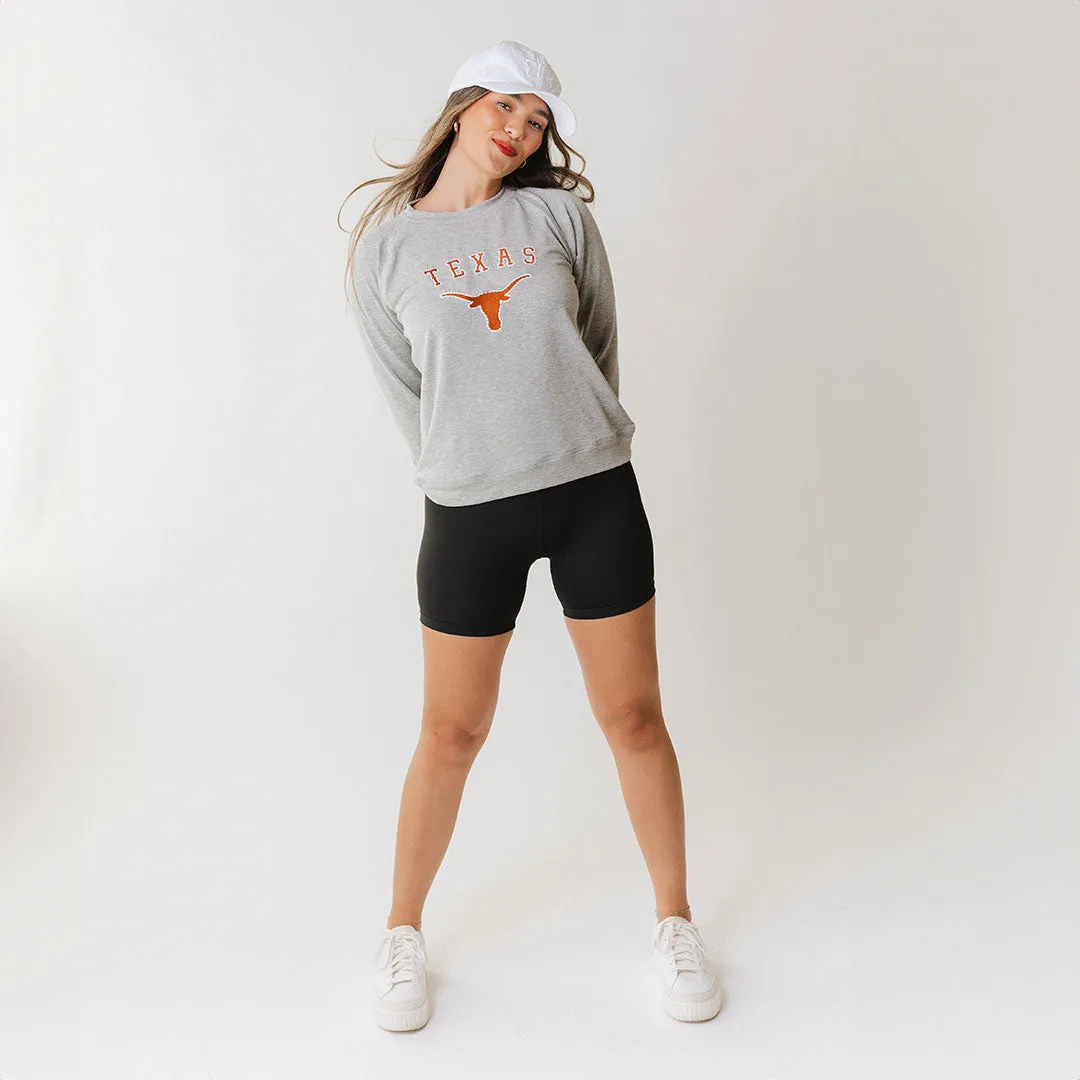 Texas Embroidered Campus Crew, Heather Grey