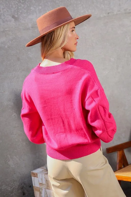 V-Neck Cable Knit Sweater