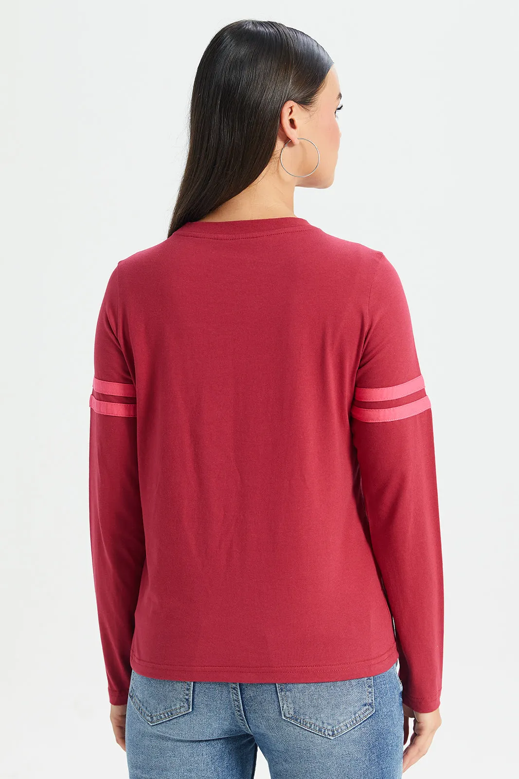 Women Red Printed Long Sleeves T-Shirt