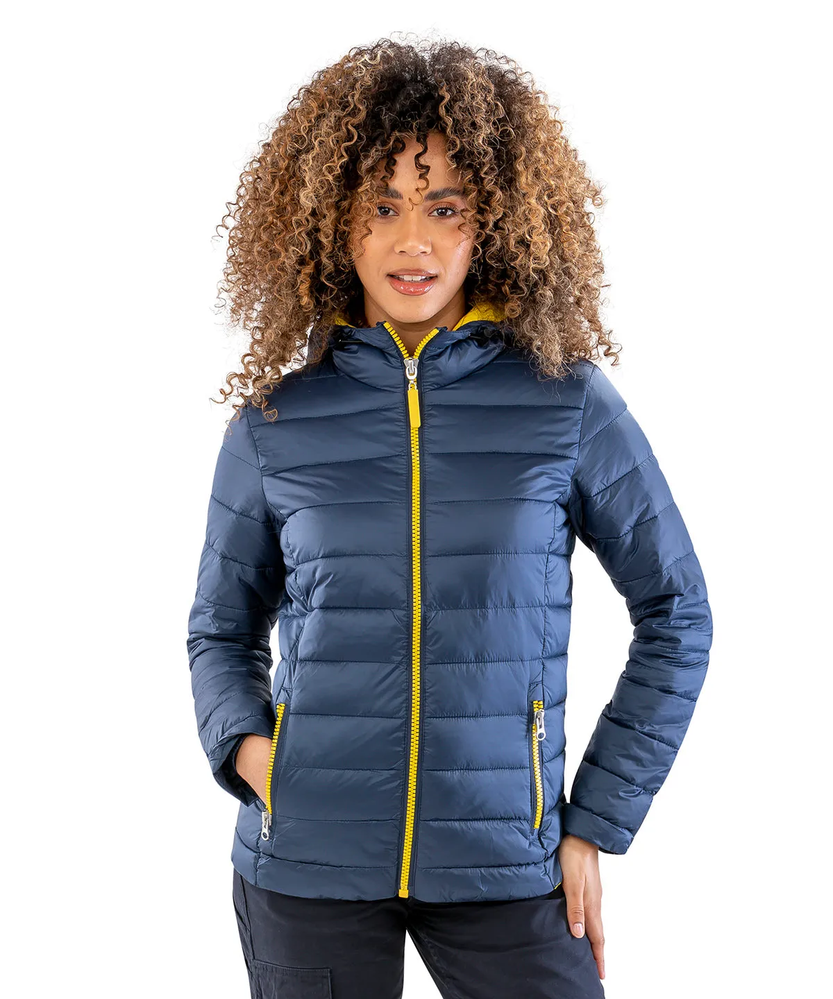 Womens Urban snow bird hooded jacket | Navy/Yellow